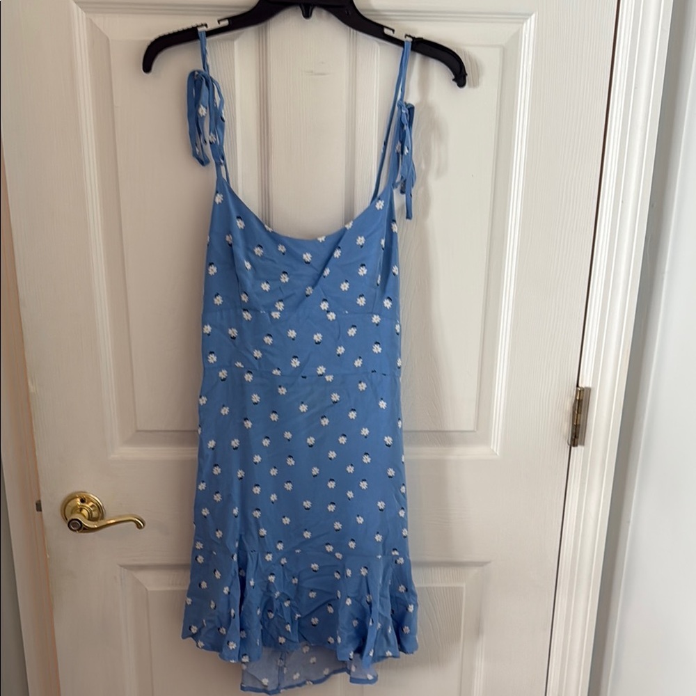 Blue Floral Dress with Ruffle Hem